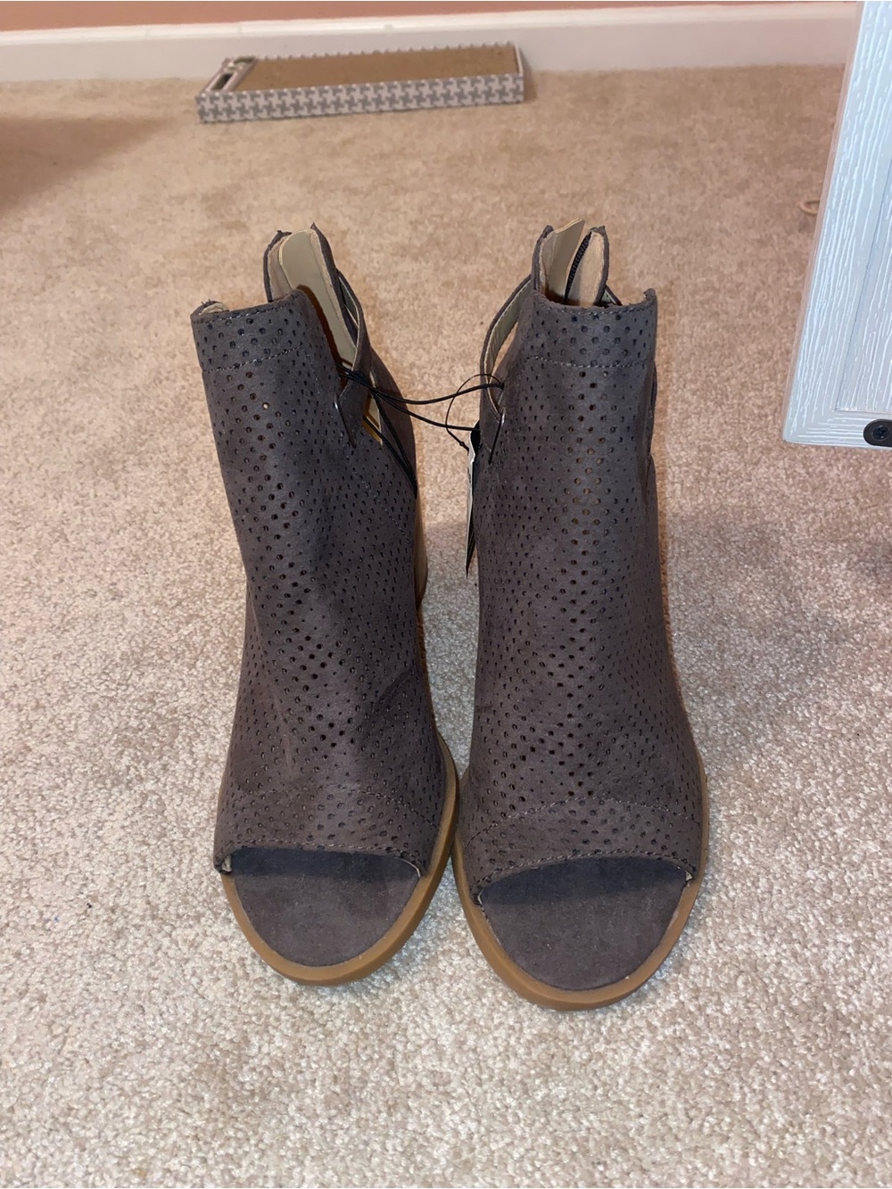 Express Open-Toe Perforated Ankle Booties in Dark Brown